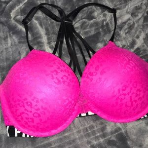 Pink cheetah print Razorback logo push up bra
